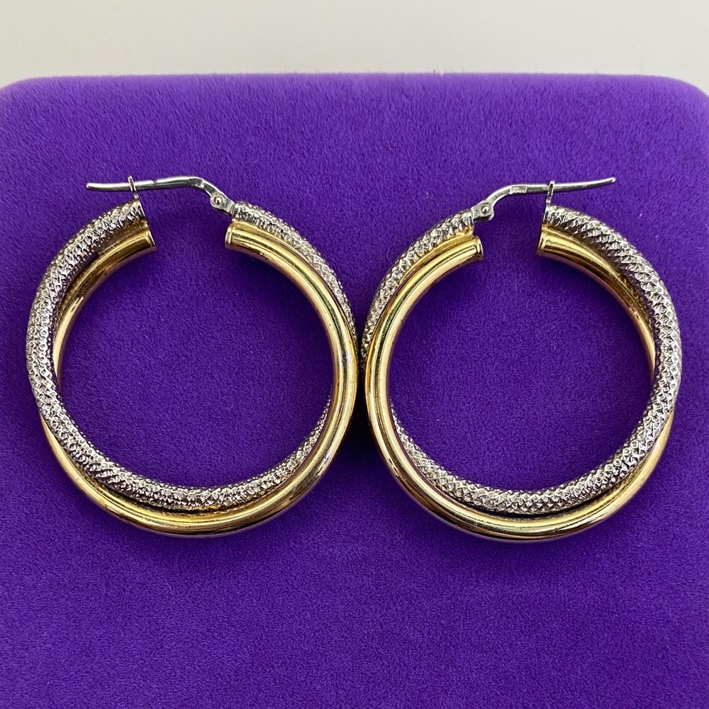 💛 Classic Two-Tone Gold Plated Textured Hoop Earrings | Everyday Luxe Jewelry